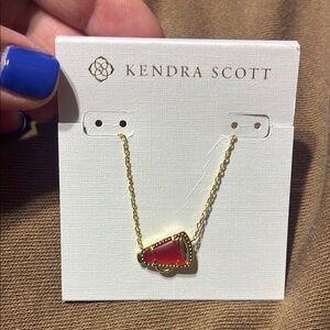 Kendra Scott Gold CHEER Necklace with Red Pendant